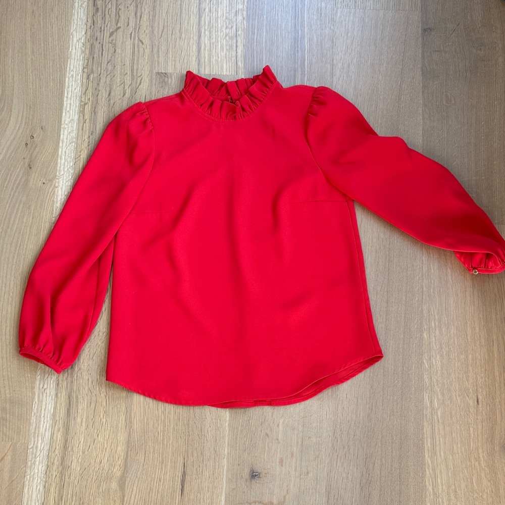 J. Crew Vibrant Red Blouse with Ruffled Neckline
